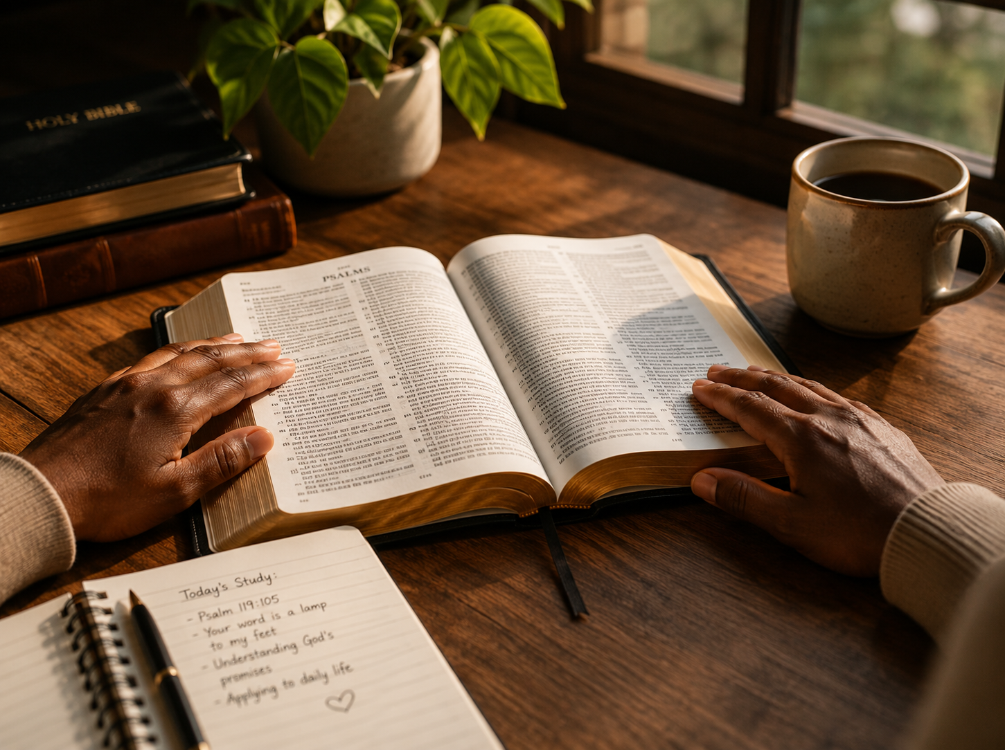 Open Bible in warm natural light