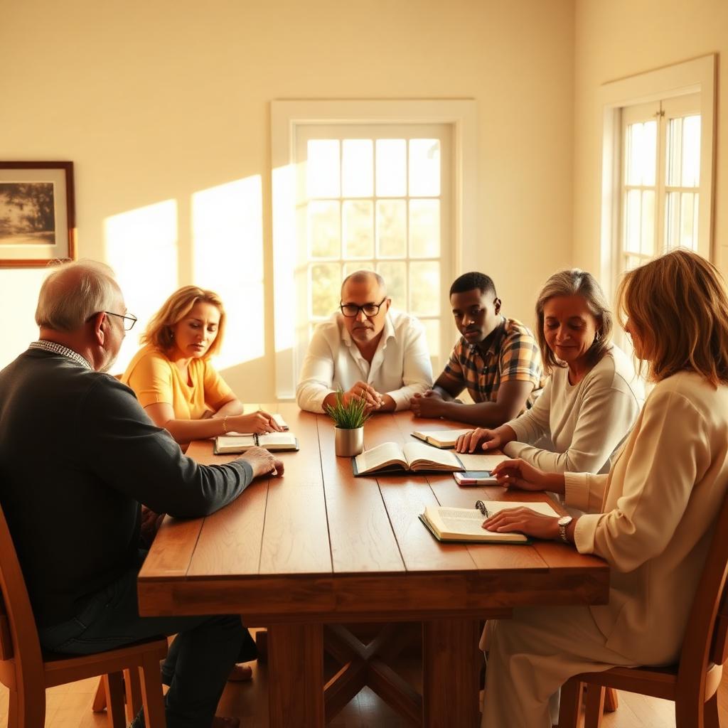 Believers gathered in study around an open Bible